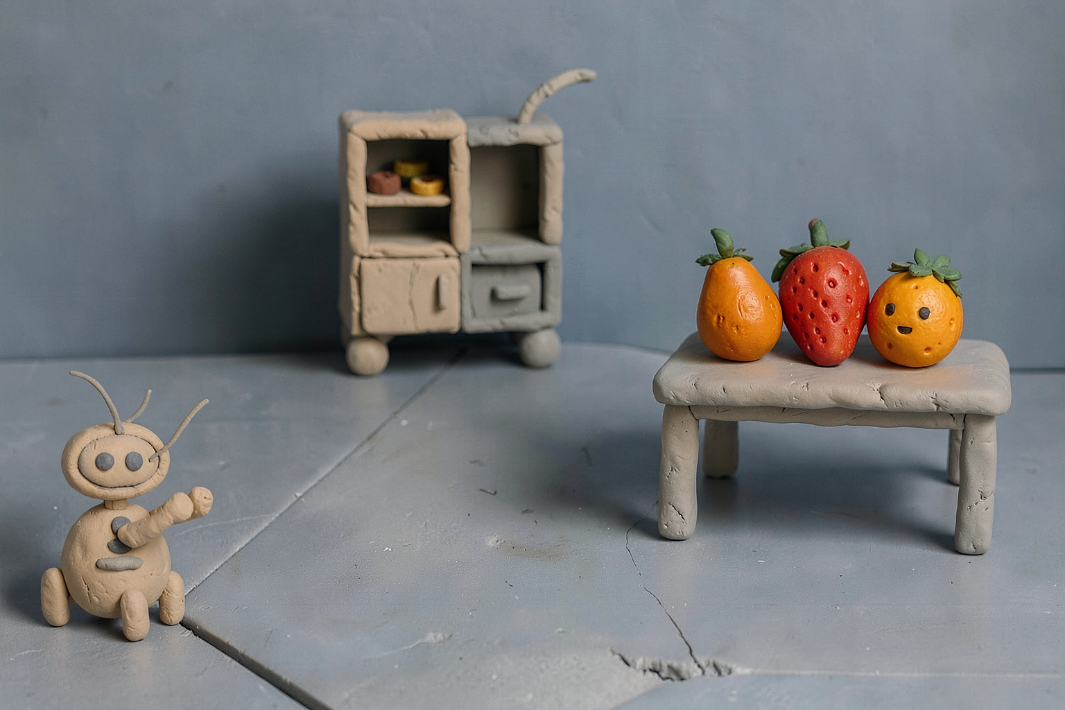 Clay-diorama editorial illustration related to Processing Method And Apparatus For Social Interactions With A Robot.