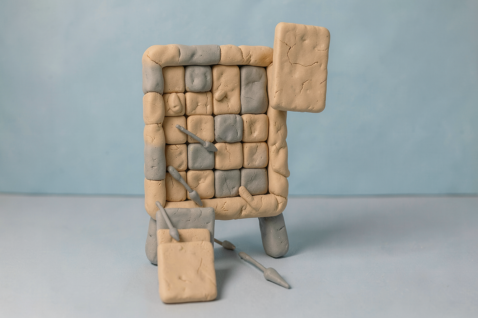 Clay-diorama editorial illustration related to Dart Throwing Game.